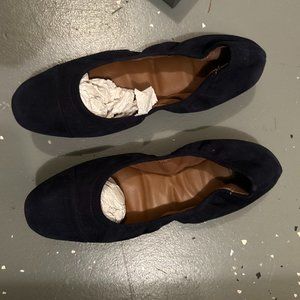 Aquatalia Carolyn Navy Blue Suede Ballerina Flat Shoe